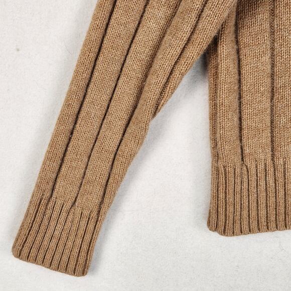 Madewell Tipped V-Neck Oversized Sweater in Tan With Blue V-Neck SZ SM Wool Blnd - Picture 7 of 13